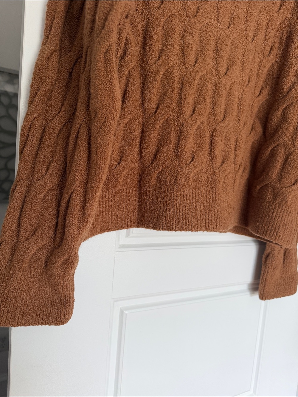 Splendid cable half placket sweater in caramel - Picture 9 of 12